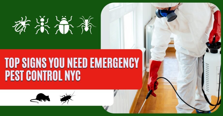 Exterminator in full protective gear treating a home interior for urgent pest control issues in NYC.